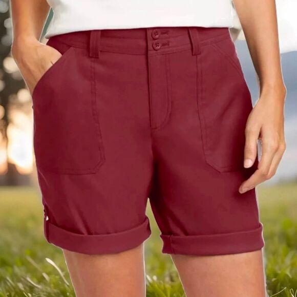 Eddie Bauer NWT Women's Red Shorts Rolled Hem Bermuda Stretch Size 8 - Picture 1 of 9